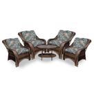 Conjunto de Poltronas Fibra Sintética Bruxelas - 4 Poltronas + 1 Mesa Centro - Tecido Palmares Petróleo