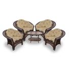 Conjunto de Poltronas Fibra Sintética Cairo - 4 Poltronas + 1 Mesa Centro - Tecido Duna Deserto