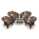 Conjunto de Poltronas Fibra Sintética Cairo - 4 Poltronas + 1 Mesa Centro - Tecido Revieira Marrom