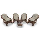 Conjunto de Poltronas Fibra Sintética Espreguiçadeira - 4 Poltronas + 1 Mesa Centro - Tecido Cabanas Conjunto de Poltronas Fibra Sintética Espreguiçadeira - 4 Poltronas + 1 Mesa Centro - Tecido Cabanas