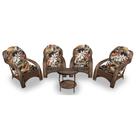Conjunto de Poltronas Fibra Sintética Espreguiçadeira - 4 Poltronas + 1 Mesa Centro - Tecido Revieira Marrom