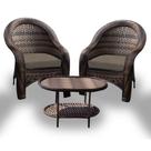 Conjunto de Poltronas Fibra Sintética Karibe - 2 Poltronas + 1 Mesa Centro - Tecido Duna Fendi