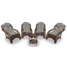 Conjunto de Poltronas Fibra Sintética Lisboa - 4 Poltronas + 1 Mesa Centro - Tecido Corda Náutica