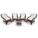 Conjunto de Poltronas Fibra Sintética Lisboa - 4 Poltronas + 1 Mesa Centro - Tecido Duna Cru