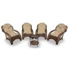 Conjunto de Poltronas Fibra Sintética Lisboa - 4 Poltronas + 1 Mesa Centro - Tecido Duna Deserto