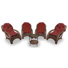 Conjunto de Poltronas Fibra Sintética Lisboa - 4 Poltronas + 1 Mesa Centro - Tecido Duna Vermelho