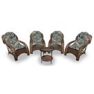 Conjunto de Poltronas Fibra Sintética Lisboa - 4 Poltronas + 1 Mesa Centro - Tecido Palmares Petróleo