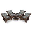 Conjunto de Poltronas Fibra Sintética Melo - 4 Poltronas + 1 Mesa Centro - Tecido Palmares Petróleo