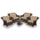 Conjunto de Poltronas Fibra Sintética Nairóbi - 4 Poltronas + 1 Mesa Centro - Tecido Duna Deserto