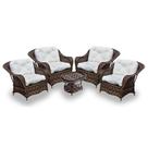 Conjunto de Poltronas Fibra Sintética Naja - 4 Poltronas + 1 Mesa Centro - Tecido Duna Cru