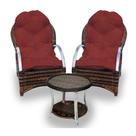 Conjunto de Poltronas Fibra Sintética Paris Alumínio - 2 Poltronas + 1 Mesa Centro - Tecido Duna Vermelho