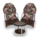 Conjunto de Poltronas Fibra Sintética Paris Alumínio - 2 Poltronas + 1 Mesa Centro - Tecido Maui Preto