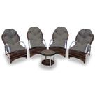 Conjunto de Poltronas Fibra Sintética Paris Alumínio - 4 Poltronas + 1 Mesa Centro - Tecido Duna Fendi