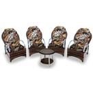 Conjunto de Poltronas Fibra Sintética Paris Alumínio - 4 Poltronas + 1 Mesa Centro - Tecido Revieira Marrom