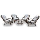 Conjunto de Poltronas Fibra Sintética Paris Cappuccino - 4 Poltronas + 1 Mesa Centro - Tecido Duna Cru