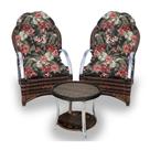 Conjunto de Poltronas Fibra Sintética Pequim Alumínio - 2 Poltronas + 1 Mesa Centro - Tecido Maui Preto
