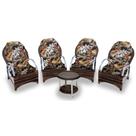 Conjunto de Poltronas Fibra Sintética Pequim Alumínio - 4 Poltronas + 1 Mesa Centro - Tecido Revieira Marrom