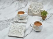 Conjunto de porta-copos STORE INDYA, quadrado de madeira com suporte Whitewash