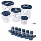 Conjunto De Porta Mantimentos Para Alimentos e Porta Condimento Tempero Plasutil Decorado Azul