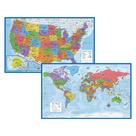 Conjunto de pôsteres Palace Learning Laminated World & US Map 18x29