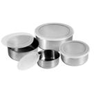 Conjunto De Pote De Inox Redondo C/ Tampa De Plástico 4peças