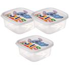 Conjunto de pote de plástico stitch com 3 peças branco quadrado 1,1 litro para alimentos Conjunto de pote de plástico stitch com 3 peças branco quadrado 1,1 litro para alimentos