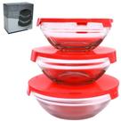 Conjunto De Pote De Vidro Redondo Com Tampa De Plástico Flux 3 Peças 550 / 400 / 200ml
