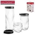 Conjunto De Pote De Vidro Redondo Empilhável Com Tampa Plastico Vermelho Ou Preto Hauskraft 3 Peças 1400/900/450ml