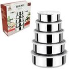 Conjunto De Pote Inox Redondo Com Tampa De Plastico 5 Pç