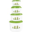 Conjunto de Potes Branco 4 Peças Sapos Verde Redondos