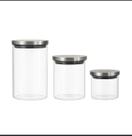 Conjunto de Potes de Vidro 3 peças com Tampas de Inox.