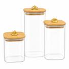 Conjunto de Potes de Vidro Herméticos Quadrado com Tampa de Bambu Argola Porta mantimentos Conjunto de Potes de Vidro Herméticos Quadrado com Tampa de Bambu Argola Porta mantimentos