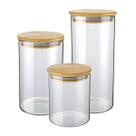 Conjunto de potes de vidro slim com tampa bambu 3 peças Conjunto de potes de vidro slim com tampa bambu 3 peças