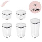 Conjunto De Potes Herméticos Block Modular Empilháveis 5 Peças Com Vedação para Mantimentos Ou Conjunto De Potes Herméticos Block Modular Empilháveis 5 Peças Com Vedação para Mantimentos Ou