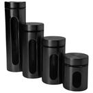 Conjunto de Potes para Cozinha Herméticos 4 Peças em Inox Preto e Vidro Conjunto de Potes para Cozinha Herméticos 4 Peças em Inox Preto e Vidro