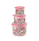Conjunto de potes plásticos flores