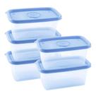 Conjunto de Potes Pop Retangular 380ml 5 Peças Azul Plasutil