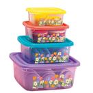 Conjunto de Potes Quadrados Tulipas Coloridas 4 Peças