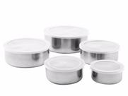 Conjunto De Potes Tigelas Inox 5 Peças Com Tampa Plástica Conjunto De Potes Tigelas Inox 5 Peças Com Tampa Plástica