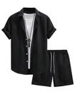 Conjunto de praia masculino Outfit Wyeysyt Waffle Button Down, preto, tamanho M