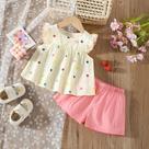 Conjunto De Praia Para Bebê Menina Com Estampa De Bolinhas Coloridas, Top Com Mangas Flutuantes E Conjunto De Praia Para Bebê Menina Com Estampa De Bolinhas Coloridas, Top Com Mangas Flutuantes E