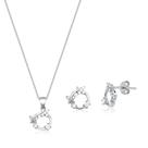 Conjunto De Prata 925 Colar e Brinco Flor Cravejada