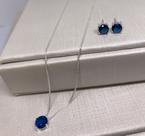 Conjunto de prata colar com brinco, com pedras circular cor de safira