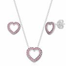 Conjunto de Prata Coração com Zircônia Rosa Claro