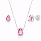 Conjunto de Prata Ponto de Luz Gota Cristal Rosa Conjunto de Prata Ponto de Luz Gota Cristal Rosa