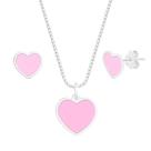 Conjunto de Prata Resinado Coração Rosa
