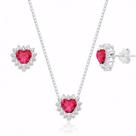 Conjunto de Prata Zircônia Coração Cereja