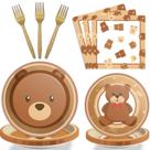 Conjunto de pratos de festa Bear Baby Shower, 96 unidades para 24