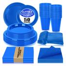 Conjunto de pratos de festa descartáveis CLIYTICA Blue, pacote com 50 Conjunto de pratos de festa descartáveis CLIYTICA Blue, pacote com 50