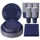 Conjunto de pratos de papel descartáveis Tioncy, copos e guardanapos, 200 unidades, azul marinho